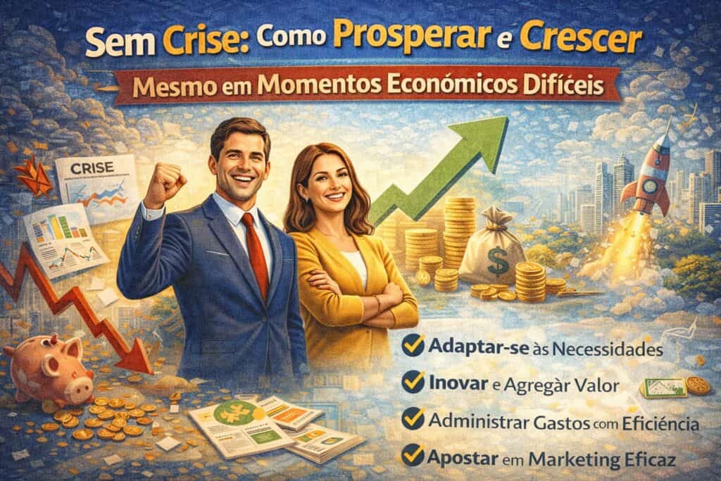 Imagem de dois profissionais sorridentes com gráficos de crescimento e moedas ao fundo.