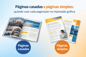 Exemplos de páginas casadas e simples para impressão gráfica eficiente.